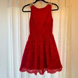 City Studio Red Lace Open Back Dress w/ Beading
